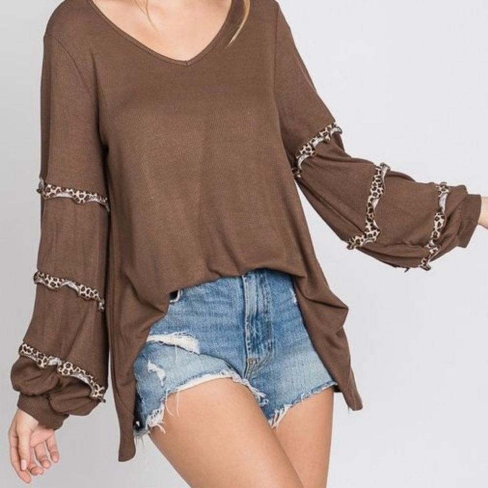 Jade by Jane Leopard Ruffle Tier Bubble Long Sleeve Top